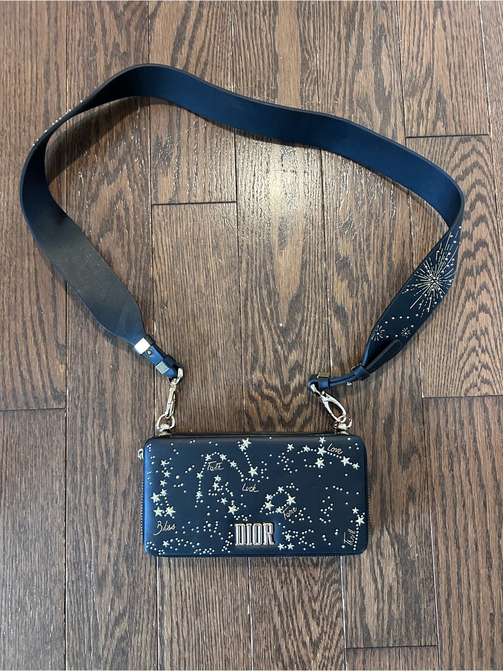 Dior Black Star & Constellation Crossbody Wallet with Gold Accents